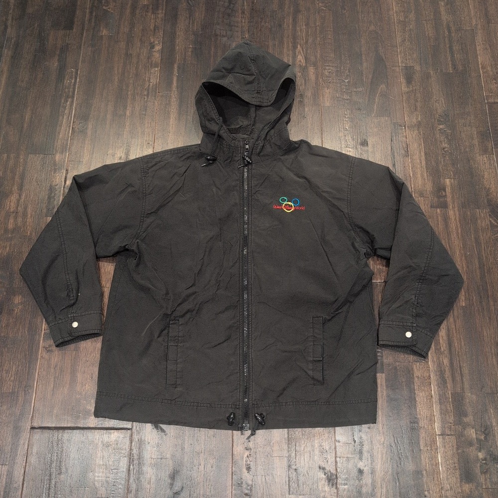 Walt Disney World Black Full‎ Zip Hooded Windbreaker Jacket Men's Large Lined